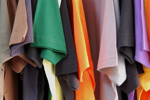 Colorful pattern of cotton t-shirts.