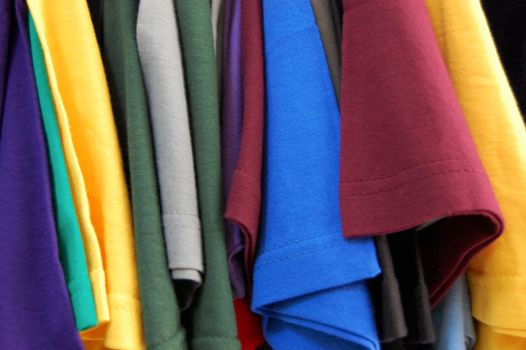 Colorful pattern of cotton t-shirts.