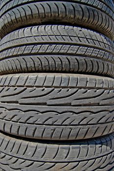 Stacks of rubber tires.