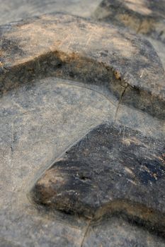 macro view of a tractor's rubber tires