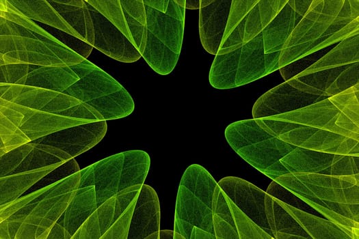Green transparent abstract shapes fractal illustration. Computer generated background.