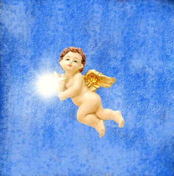 angel with a star on their hands on a blue background 