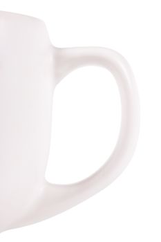 Closeup view of handle of cup over white background