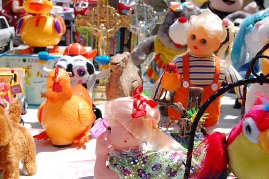 Plastic toys at a summer fair