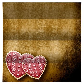 two hearts folded parchment in sepia tone