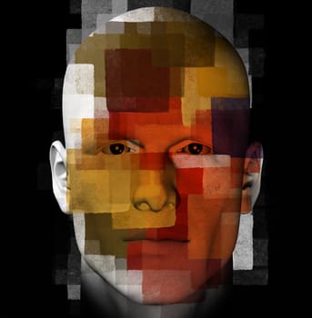 Male portrait and geometric pattern. 3d computer generated illustration.
