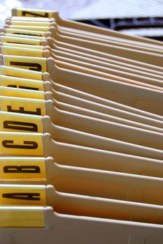 Office filing tray index. Alphabetical documents organizer.