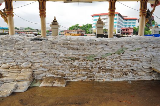 Sandbags for flood protection in ayutthaya thailand