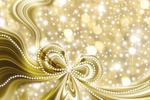 gold abstract background with a gift ribbon and stars