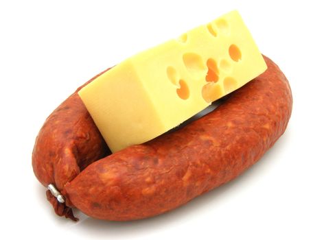 Fresh sausage with cheese on a white background