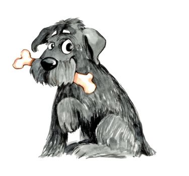 humorous illustration of shaggy dog with bone