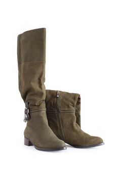 Nice new female olive green high boots. Isolated on white with clipping path