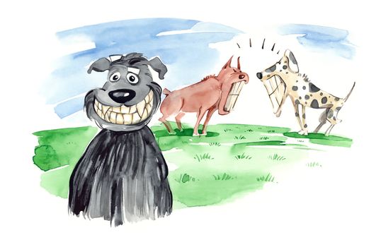 humorous illustration of dog bares his theet