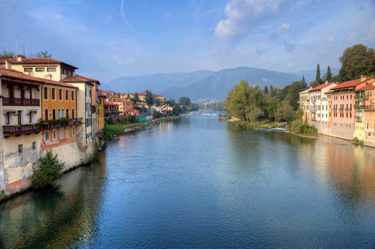 Overview of the river Brenta, at Bassano del Grappa