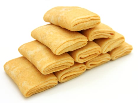 fried pancakes stuffed isolated on the plate on white background