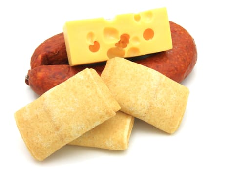 Rolled pancakes with cheese and sausage