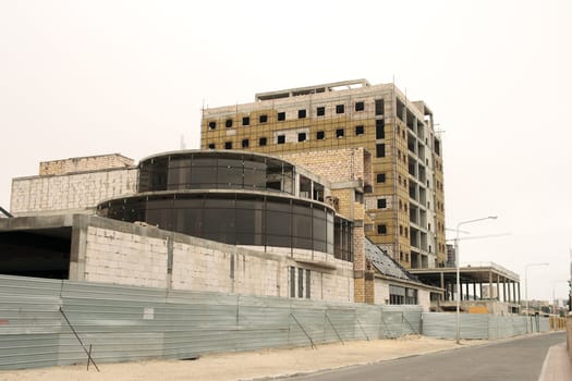 Construction of new buildings in the city of Aktau.