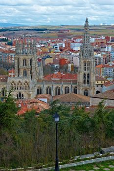 Bird's Eye View on the Spanish City of Burgos and the Cathedral