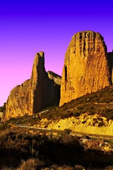 Canyon in the Spurs of the Pyrenees Mountains at Sunset