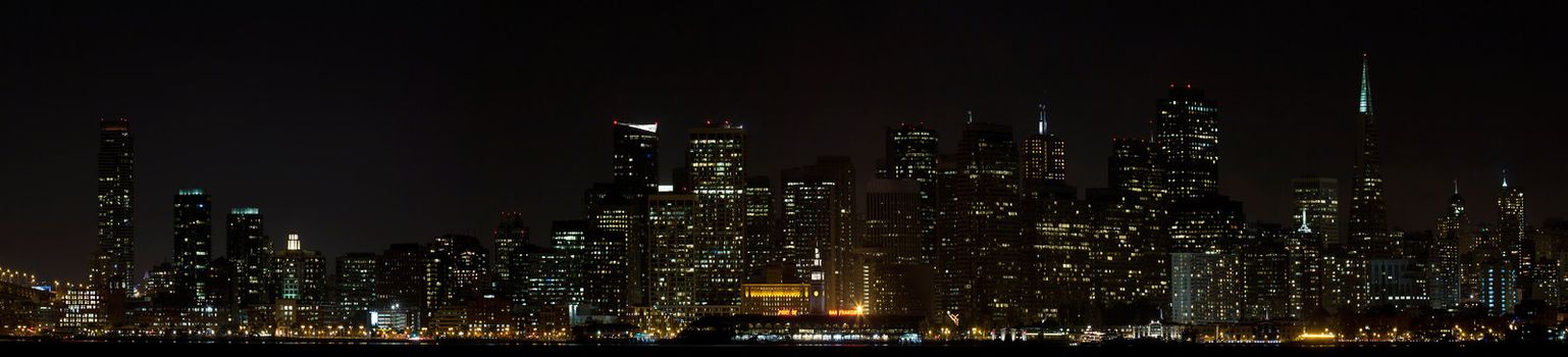 San Francisco California Downtown Skyline Night Scene Panorama