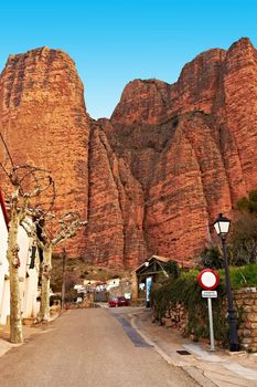 Narrow Street of a Medieval Spanish Town, Overlooking the Rocky Foothills of the Pyrenees