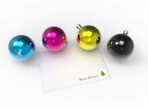 Christmas CMYK color baubles pack and white christmas card for the wishes