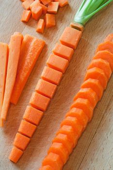 Several cutting of carrot, slices, pieces, sections
