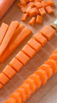 Several cutting of carrot, slices, pieces, sections