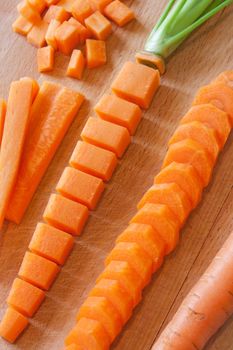 Several cutting of carrot, slices, pieces, sections