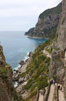 Coast of Capri Island, view of sea and sea-cliff