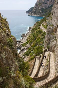 Coast of Capri Island, view of sea and sea-cliff