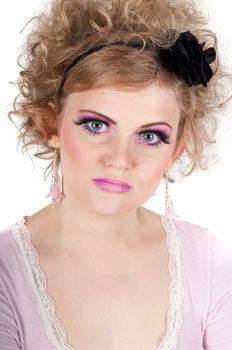 Portrait of young beautiful sexy tender blonde with fancy make-up