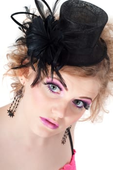 Portrait of young beautiful sexy tender blonde with fancy make-up