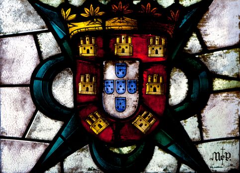 Wonderful ancient stained glass window formed of multiple colors