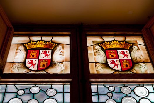 Wonderful ancient stained glass window formed of multiple colors