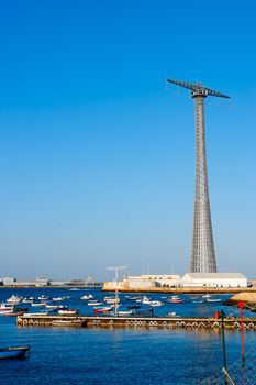 Communications tower with a beautiful blue sky