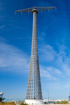 Communications tower with a beautiful blue sky