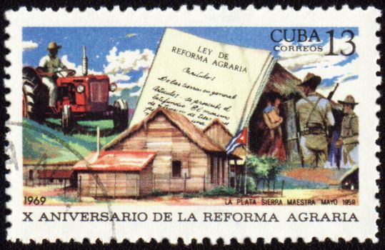 CUBA - CIRCA 1969: stamp printed in Cuba shows country life, devoted to the agrarian reform in Cuba, circa 1969