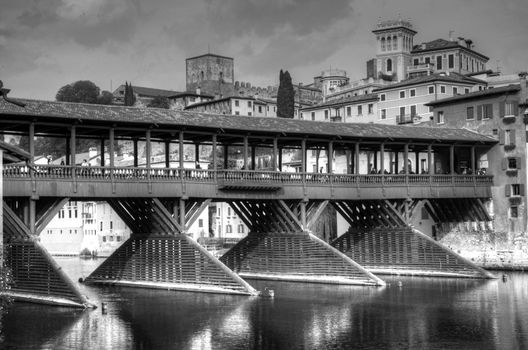 Old bridge of Bassano del Grappa in black and white