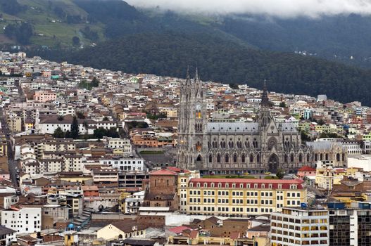 Overview of the historical center of Quito with cattredale
