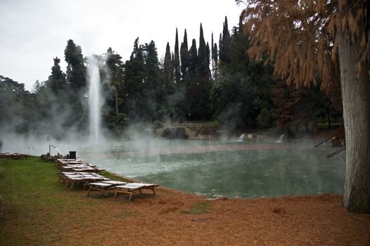 thermal lake in a park during the winter season