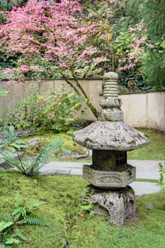 Old Japanese Garden Stone Lantern in the Fall