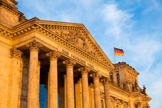 Reichstag- the building of the German parliament (Bundestag) in late afternoon sunlight
