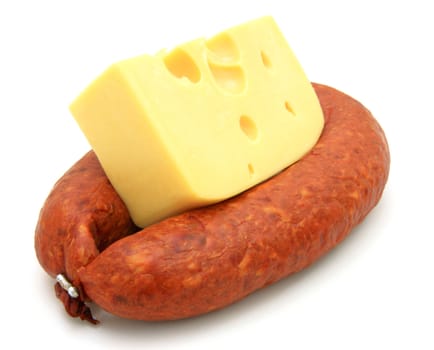 Fresh sausage with cheese on a white background
