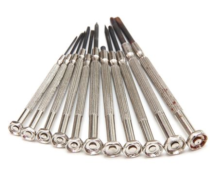 several screwdrivers on the white background