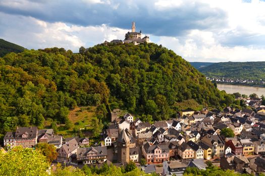 Panorama of Braubach on the Rhine with the Marksburg castle