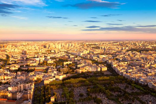 Panorama of eastern Paris taken very shortly before sunset from the Montparnasse tower
