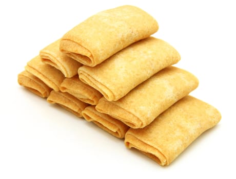 fried pancakes stuffed isolated on the plate on white background
