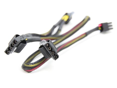 Hard disk drive power cables on a white background