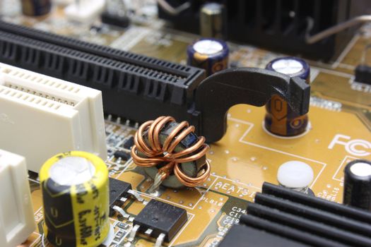 Close-up mother board. High technology industry.